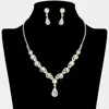 Fashnzfab Teardrop Stone Pendant Accented Round Stone Rhinestone Paved Necklace In Metallic