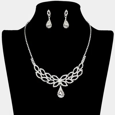 Fashnzfab Teardrop Stone Pendant Pointed Rhinestone Paved Necklace 15" + 3.5" L In Metallic