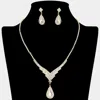 Fashnzfab Teardrop Stone Pendant Pointed Rhinestone Paved Necklace In Metallic
