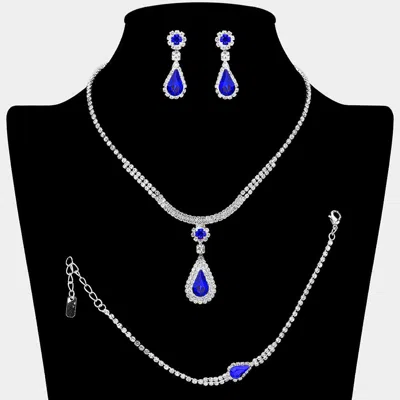 Fashnzfab Teardrop Stone Pendant Rhinestone Paved Necklace In Blue