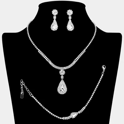 Fashnzfab Teardrop Stone Pendant Rhinestone Paved Necklace In Metallic