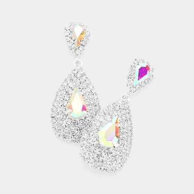 Fashnzfab Teardrop Stone Pointed Cluster Dangle Evening Earrings - Ab, Rhodium In Multi