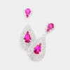 Fashnzfab Teardrop Stone Pointed Cluster Dangle Evening Earrings - Fuchsia, Rhodium In Metallic
