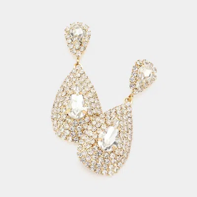 Fashnzfab Teardrop Stone Pointed Cluster Dangle Evening Earrings - Gold