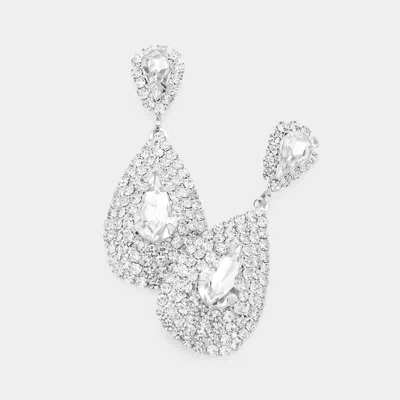 Fashnzfab Teardrop Stone Pointed Cluster Dangle Evening Earrings - Rhodium In Metallic