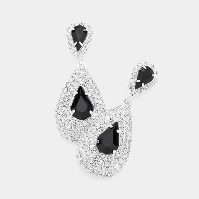 Fashnzfab Teardrop Stone Pointed Cluster Dangle Evening Earrings In Black