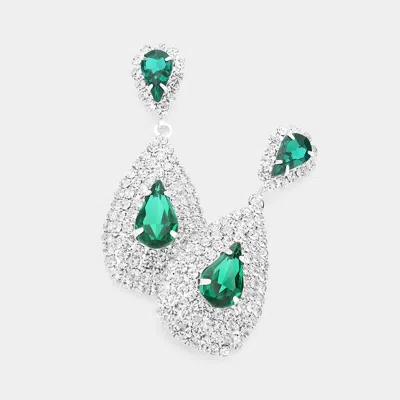 Fashnzfab Teardrop Stone Pointed Cluster Dangle Evening Earrings In Green