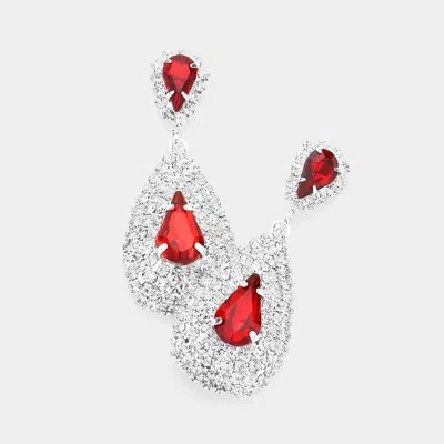 Fashnzfab Teardrop Stone Pointed Cluster Dangle Evening Earrings In Red