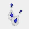 Fashnzfab Teardrop Stone Pointed Cluster Dangle Evening Earrings In Silver