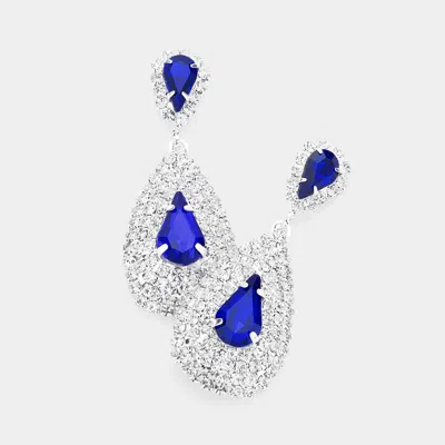 Fashnzfab Teardrop Stone Pointed Cluster Dangle Evening Earrings In Silver