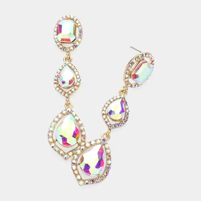 Fashnzfab Teardrop Stone Pointed Dropdown Dangle Evening Earrings - Ab, Gold In Multi