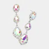Fashnzfab Teardrop Stone Pointed Dropdown Dangle Evening Earrings - Ab, Silver In Multi