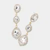 Fashnzfab Teardrop Stone Pointed Dropdown Dangle Evening Earrings - Clear, Gold In Gold