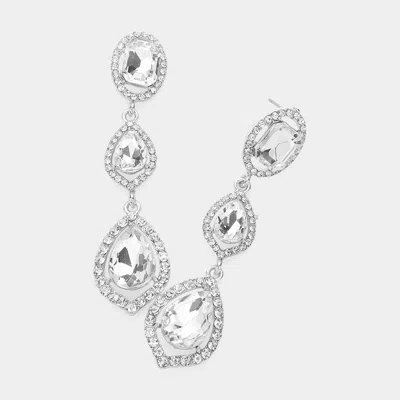 Fashnzfab Teardrop Stone Pointed Dropdown Dangle Evening Earrings - Clear, Silver In Metallic