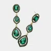 Fashnzfab Teardrop Stone Pointed Dropdown Dangle Evening Earrings - Emerald, Gold In Gold