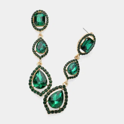 Fashnzfab Teardrop Stone Pointed Dropdown Dangle Evening Earrings - Emerald, Gold