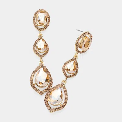 Fashnzfab Teardrop Stone Pointed Dropdown Dangle Evening Earrings - Gold, Lt Col Topaz
