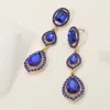 Fashnzfab Teardrop Stone Pointed Dropdown Dangle Evening Earrings - Gold, Sapphire In Blue
