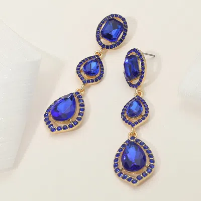 Fashnzfab Teardrop Stone Pointed Dropdown Dangle Evening Earrings - Gold, Sapphire In Blue