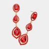 Fashnzfab Teardrop Stone Pointed Dropdown Dangle Evening Earrings - Gold, Siam In Red