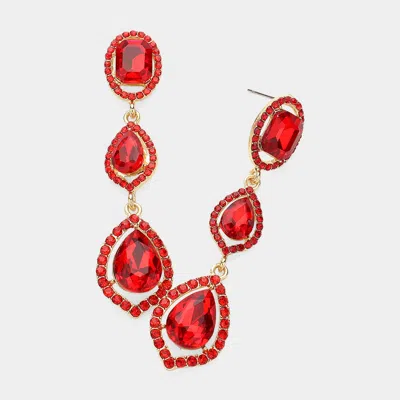 Fashnzfab Teardrop Stone Pointed Dropdown Dangle Evening Earrings - Gold, Siam In Red