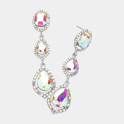 Fashnzfab Teardrop Stone Pointed Dropdown Dangle Evening Earrings - Ab, Silver In Pink