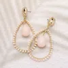 Fashnzfab Teardrop Stone Pointed Faceted Beaded Open Teardrop Dangle Earrings - Ivory In Gold