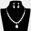 Fashnzfab Teardrop Stone Pointed Flower Rhinestone Paved Necklace In Multi