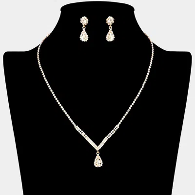Fashnzfab Teardrop Stone Pointed Pendant Rhinestone Paved Necklace In Multi