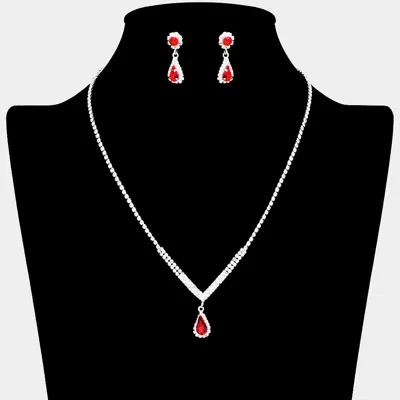Fashnzfab Teardrop Stone Pointed Pendant Rhinestone Paved Necklace In Metallic