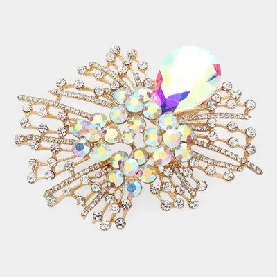 Fashnzfab Teardrop Stone Pointed Rhinestone Embellished Pin Brooch In Multi