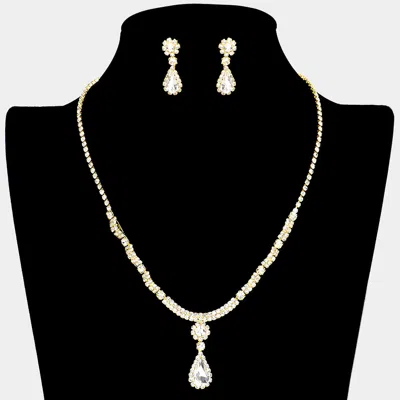 Fashnzfab Teardrop Stone Pointed Rhinestone Necklace In Gold