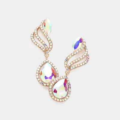 Fashnzfab Teardrop Stone Pointed Rhinestone Paved Dangle Evening Earrings - Ab, Gold In Multi
