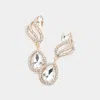 Fashnzfab Teardrop Stone Pointed Rhinestone Paved Dangle Evening Earrings - Clear, Gold In Gold