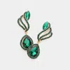 Fashnzfab Teardrop Stone Pointed Rhinestone Paved Dangle Evening Earrings - Emerald In Green