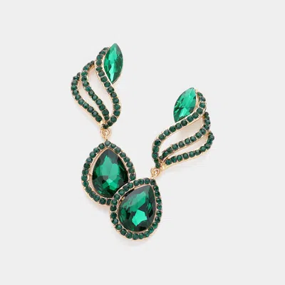 Fashnzfab Teardrop Stone Pointed Rhinestone Paved Dangle Evening Earrings - Emerald In Green