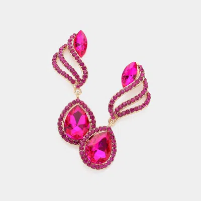 Fashnzfab Teardrop Stone Pointed Rhinestone Paved Dangle Evening Earrings - Fuchsia In Pink
