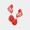 Fashnzfab Teardrop Stone Pointed Rhinestone Paved Dangle Evening Earrings - Red In Red