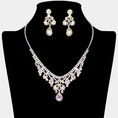 Fashnzfab Teardrop Stone Pointed Rhinestone Paved Flower Embellished Necklace In Multi