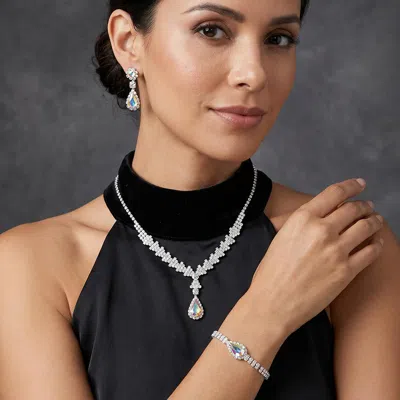 Fashnzfab Teardrop Stone Pointed Rhinestone Paved Necklace Jewelry Set In Neutral