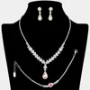 Fashnzfab Teardrop Stone Pointed Rhinestone Paved Necklace Jewelry Set In Silver
