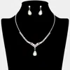 Fashnzfab Teardrop Stone Pointed Rhinestone Paved Necklace In Metallic