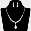 Fashnzfab Teardrop Stone Pointed Rhinestone Paved Necklace In Silver