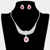 Fashnzfab Teardrop Stone Pointed Rhinestone Paved U Shaped Necklace 14" + 3.5" In Pink