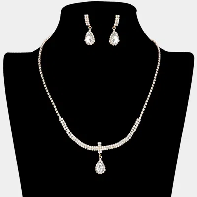 Fashnzfab Teardrop Stone Pointed Rhinestone Paved U Shaped Necklace In Multi