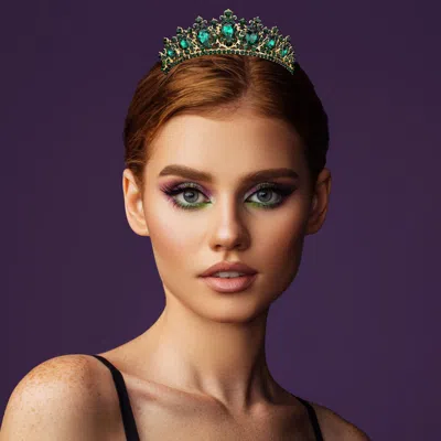 Fashnzfab Teardrop Stone Rhinestone Accented Prom Party Princess Tiara In Green