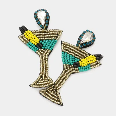 Fashnzfab Teardrop Stone Seed Bead Cocktail Earrings - Blue In Multi