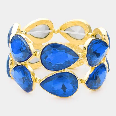 Fashnzfab Teardrop Stone Stretch Evening Bracelet Gold, Sapphire In Multi