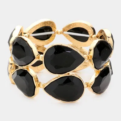 Fashnzfab Teardrop Stone Stretch Evening Bracelet Jet Black