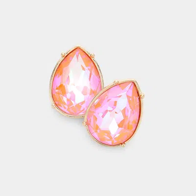 Fashnzfab Teardrop Stone Stud Earrings - Peach In Pink